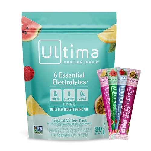 Ultima Replenisher Daily Electrolyte Powder – Tropical Variety Pack, 20 Stickpacks – Zero Sugar Hydration Packets with 6 Electrolytes and Minerals – Sugar Free, Plant Based & Keto Friendly Drink Mix - Image 1