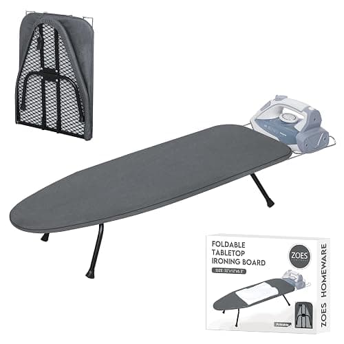 ZOES HOMEWARE Metal Mesh Panel Tabletop Ironing Board | Foldable Iron Board | Heavy Duty Small Iron Board with Heat Resistant Cover and 100% Cotton 8mm Thicken Pad | 31.5"x11.8"x6.2" - Image 1