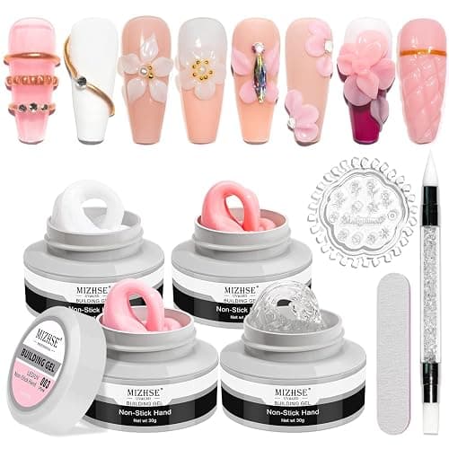 MIZHSE Solid Builder Gel, Nail Sculpture Gel Non-Sticky 4 Colors Nude Clear White Pink Hard Builder Gel Nails UV LED Nail Extension Gel For Nail Salon Home Manicure - C-Classic Colors * 4 - Image 1