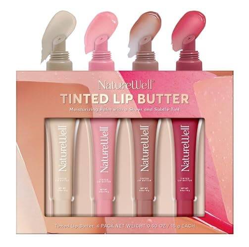 NATURE WELL Tinted Lip Butter Variety Pack, Shear & Subtle Tinted Moisturizing Balms, Vanilla Scented, Lightweight & Non-Greasy, Vitamin E, Shea, & Murumuru Butters, 0.50 Oz Each (Pack of 4) - Image 1