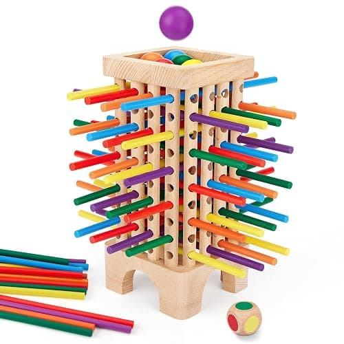 Montessori Game Wooden Board Game, 42 Colorful Wooden Sticks Dice Game Math Educational Toys for 3 4 5 6 Years Old, Fine Motor Skills Toys & Counting Toy Family Game Travel Toys Gifts for Kids - Image 1