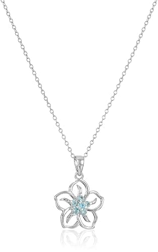 Amazon Collection Genuine or Created Gemstone Birthstone Flower Pendant Necklace with Chain in Sterling Silver, 18" - Image 1