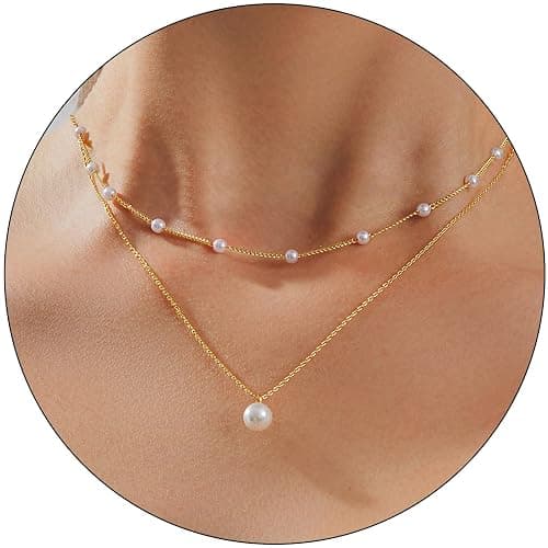 Partm Pearl Necklace for Women Trendy 14K Gold Plated Dainty Pearl Pendant Choker Set Handmade Pearl Gold Necklace Non Tarnish Simple Cute Jewelry Gifts for Women - Image 1