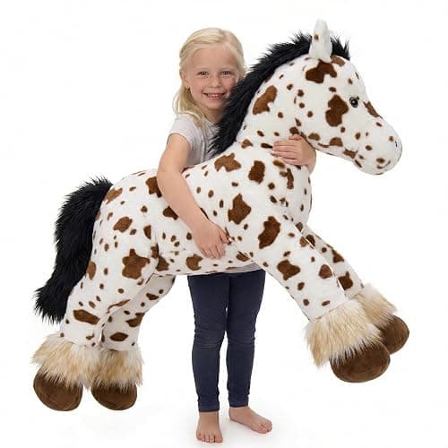 MaoGoLan 47" Giant Horse Stuffed Animal Plush Pillow - Appaloosa Spotted Stuffed Horse Toy for Girl Boy Kid, Ridable Stuffed Pony Spotted Horse Plush for Mother's Day Birthday Gift, Baby Shower Decor - Image 1