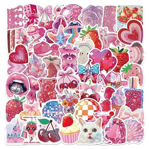 50 PCS Vintage Pink Y2K Girls Stickers, Waterproof Retro Aesthetic Sticker for Water Bottles Laptops Phone Luggage Guitar Journaling Decorative Decals for Girl Teens Adults - Image 1