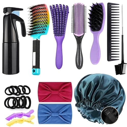 12Pcs Detangling Brush Set for Curly Hair, Curly Hair Brush with Sleep Bonnet Afro America/African 3a to 4c Texture, Easier and Faster on Wash Days - Image 1