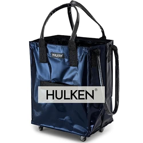 HULKEN - (Medium, Midnight Blue) Reusable Grocery Bag On Wheels, Shopping Trolley, Rolling Tote, Zipper Closure, Lightweight, Carries Up to 66 lb, Folds Flat, Unbreakable Handles - Image 1
