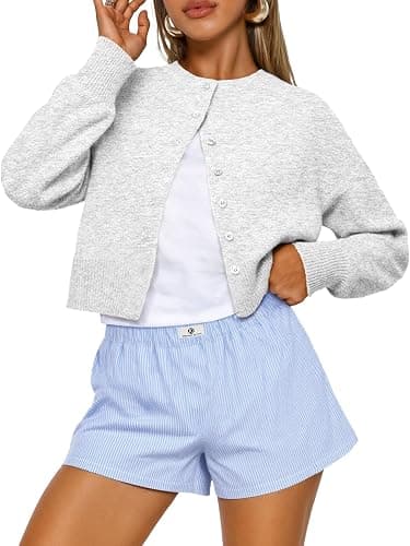 Trendy Queen Cropped Cardigan Sweaters for Women Lightweight Crop Knit Y2k Fall Outfits Fashion Clothes 2025 - Image 1