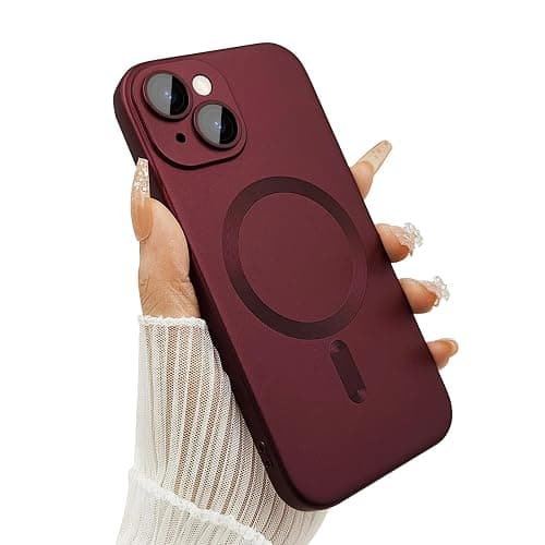 ankofave Magnetic case for iPhone 13 Phone Case for Women/Men, Matte Luxury Soft Metallic Luster Design with Camera Lens Protector, Compatible with Magsafe Case for iPhone 13 6.1"-Wine Red - Image 1