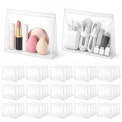 Clear Makeup Bags with Zipper, 60 Pack Cosmetic Bags Bulk Small Travel Toiletry Bag Zipper Pouch Mini Storage Organizer Reusable Plastic EVA Transparent Pouches for Organization Toiletries Bag, 5.9” - Image 1