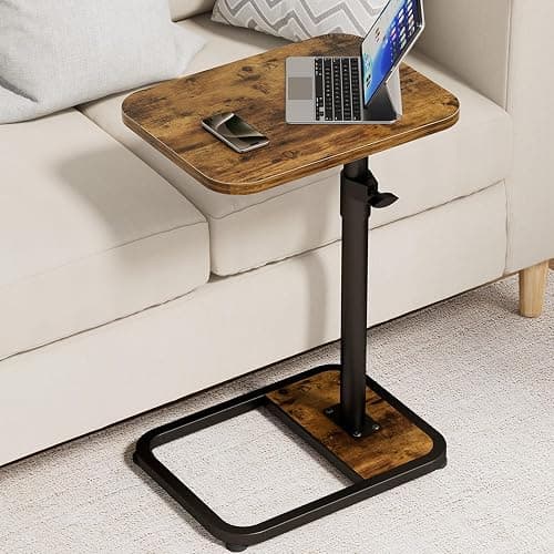 GOYLSER C-Shaped Tables Small Swivel End Table, Height Adjustable Side Tables Living Room, Rotating Snack Couch Wooden Tv Trays for Eating On Couch, Rustic Brown - Image 1