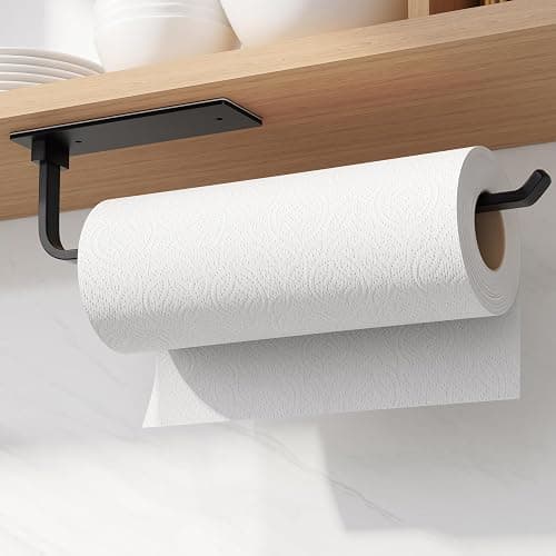 Paper Towel Holder Under Cabinet, Self-Adhesive or Drilling, Matte Black | Kitchen Roll Dispenser | Under-Cabinet or Wall-Mounted| Upgraded Aluminum | Lighter Yet Stronger Than Stainless Steel - Image 1