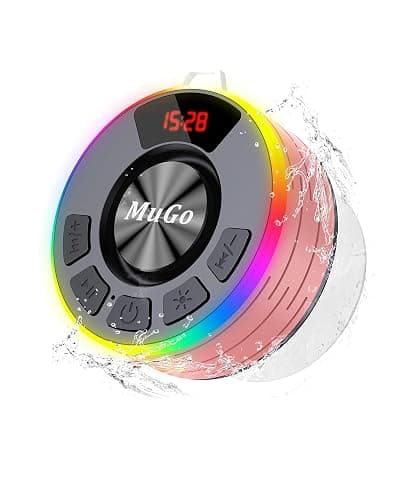 MuGo Shower Bluetooth Speaker Waterproof IPX7, 360° HD Stereo Sound Bathroom Speaker Bluetooth 5.3 with RGB Lights, Suction Cup and Microphone, Mini Shower Radio for Home/Party/Outdoor - Image 1
