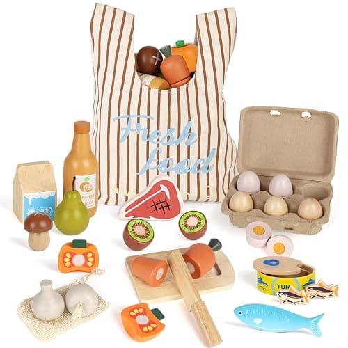 Lehoo Castle Wooden Play Food Sets for Kids Kitchen, Food Toys for Toddlers 3+ Year Old, Pretend Food Play Kitchen Accessories, Cutting Fruits Vegetables Toys, Gift for Boys Girls - Image 1