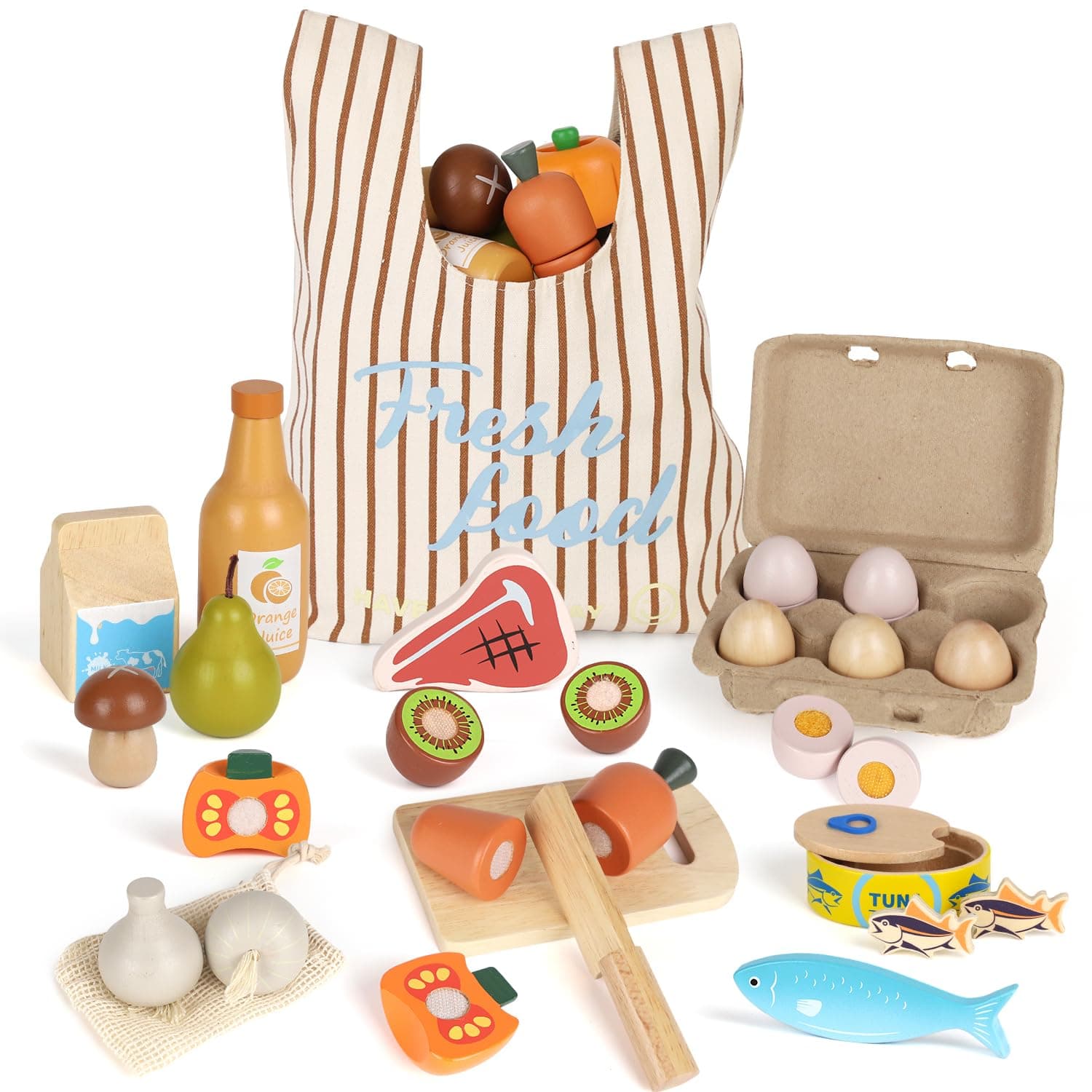 Lehoo Castle Wooden Play Food Sets for Kids Kitchen, Food Toys for Toddlers, Pretend Food Play Kitchen Accessories, Cutting Fruits Vegetables Toys, Gift for Boys Girls - Image 1