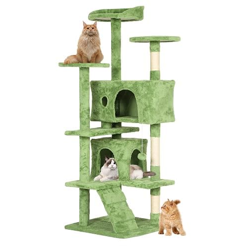 BestPet 54in Cat Tree Tower for Indoor Cats,Multi-Level Cat Furniture Activity Center with Cat Scratching Posts Stand House Cat Condo with Funny Toys for Kittens Pet Play House,Green - 54in - Green - Image 1