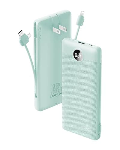 VRURC Portable Charger Built-in Cables and AC Wall Plug, USB C Power Bank 10000mAh, Travel Battery Portable Phone Charger Compact Lightweight External Battery Pack for Smart Phones, Tablets etc-Green - Image 1