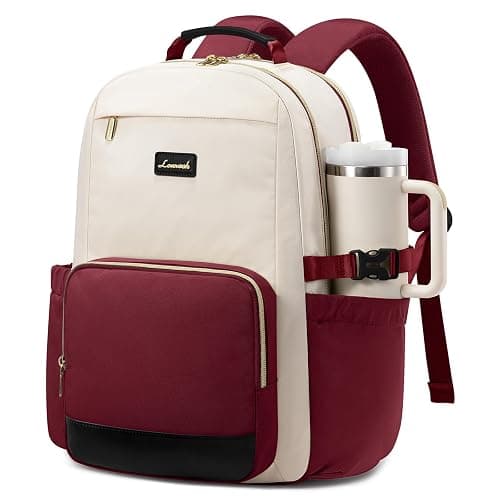 LOVEVOOK Laptop Backpack for Women with Pouch Pocket for Large Capacity Cup,15.6 Inch Teacher Nurse College Work Backpack Purse,Waterproof Laptop Bag Computer Back Pack for Travel, Beige-Red-Black - Image 1