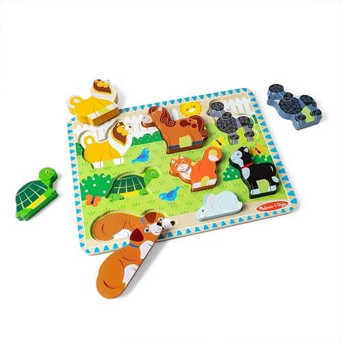 Melissa & Doug Pets Wooden Chunky Puzzle (8 pcs), Educational Screen Free Activity for Toddler, Preschoolers and Kids Ages 2+ - Image 1