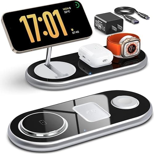 3 in 1 Charging Station for Apple Devices, Faster Mag-Safe Charger Stand, Magnetic Wireless Charger Station for iPhone 17 16 15 14 13 12 Pro Max Plus, Apple Watch iwacth & AirPods, Adjustable Angle - Image 1