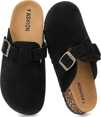 Women's Suede Clogs Mens Leather Mules Comfort Cork Footbed Antislip House Sandals Arch Support Potato Shoes with Adjustable Buckle - Image 1