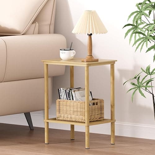 Atoping Bamboo Side Table, Small Side Table, 2 Tier End Table with Open Shelf, Bedside Table, Boho Nightstand, Narrow Couch Table, Entryway Table, Decor for Living Room, Bedroom, Office, Farmhouse - Image 1