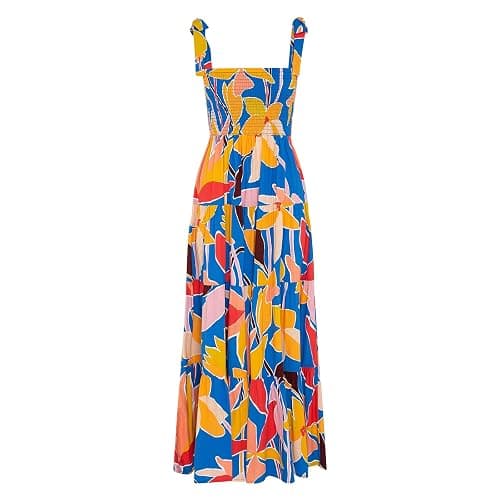 kinstell Women's Summer Boho Spaghetti Strap Square Neck Ruffle Casual Flowy Long Dress Beach Swing Party Maxi Dress - Image 1