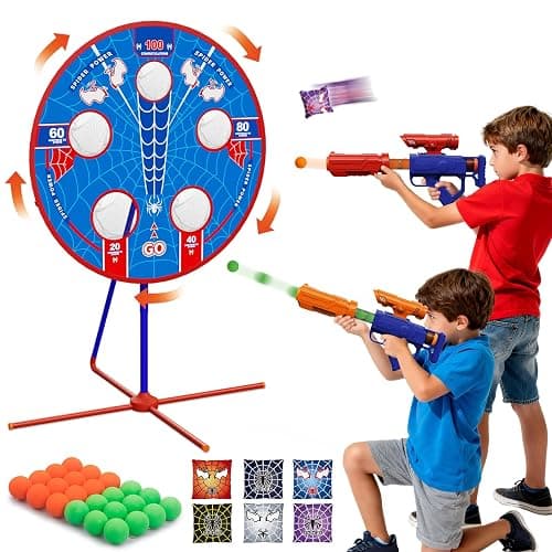Spider Upgraded 2-in-1 Shooting Games Toys: Rotating Target, 2 Air Blasters & 24 Foam Balls, Bean Bag Toss Game for Kids, Indoor Outdoor Yard Party Games for Boys Girls 4 5 6 7 8 9 10+ Year Old Gift - Image 1