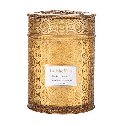 LA JOLIE MUSE Santal Himalayen Candle - Sandalwood, Fig & Amber |19 oz Large Wooden Wick Candle | Natural Soy Wax | 90 Hours Clean Burn | Gift-Ready for Hosts & Gatherings | Elegant Home Décor - Image 1