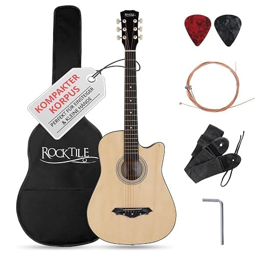 Rocktile WSD-5C-NT Slim Line Westerngitarren Set - Dreadnought Akustik Gitarre - Westerngitarre mit Korpus aus Linde - Hals: Catalpa - Set inkl. Tasche, Ersatzsaiten, Gurt und Plektren - Natural - Image 1