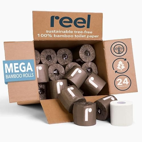 Reel Premium 3-Ply Bamboo Toilet Paper - 24 Rolls, 300 Sheets per Roll | Unbleached, Non-Toxic, Chemical & Bleach Free - Tree-Free, Septic Safe - Paper Towels with Zero Plastic Packaging - Image 1