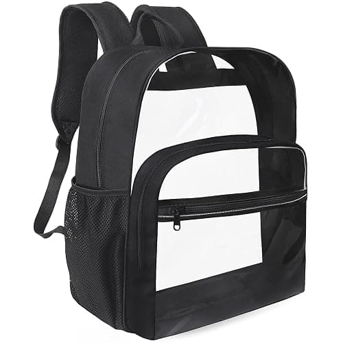 SKAITU Clear Backpack for School, Heavy Duty Transparent Backpack with 0.6 mm PVC Bookbag 18 inch Clear Bag, Black - Black - Image 1