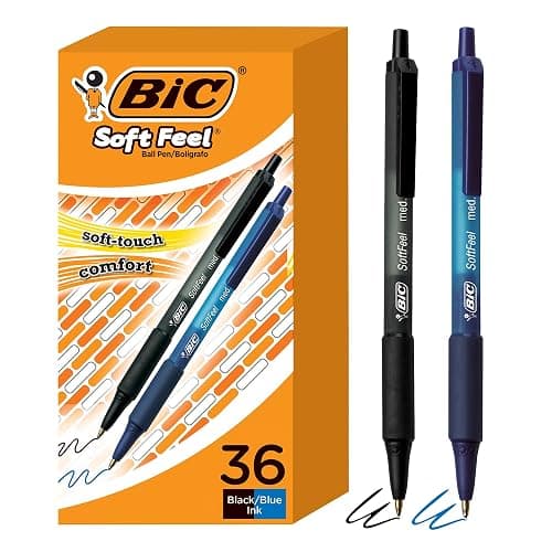 BIC Soft Feel Retractable Ballpoint Pen,1.0 mm Medium Point, Bulk School Supplies for Students and Teachers, No-Slip Grip, 36-Count in Black & Blue - Image 1