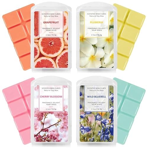 SCENTORINI Wax Melts - Soy Wax Cubes for Summer & Christmas Decor, 4 x 2.5 oz, Grapefruit, Cherry Blossoms, Wild Bluebell, Plumeria - Image 1