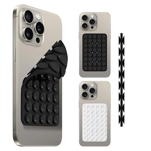 (2 PCS) Orzero Double Sided 40 Grain Silicone Suction Phone Mount Compatible for All iPhone and Android Cellphone, Strong Grip for Selfies and Video, Hands-Free Shower Phone Holder (Black, White) - Image 1