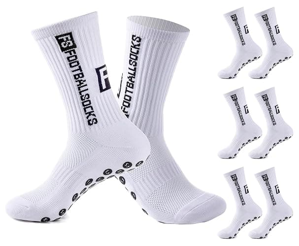 Werfunee 3 Paare Fußball Socken Football Socks Fußballsocken für Herren Damen Anti Rutsch Grip Socken Fussball - 35-38 - Weiß - Image 1