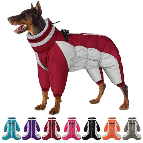 SUNFURA Full Body Dog Coat - Warm Fleece Jacket for Large Dogs, Turtleneck Winter Coats with Harness, Reflective Dog Snowsuit Windproof Puffer Jackets with Legs for Weimaraner, Burgundy XL - Image 1