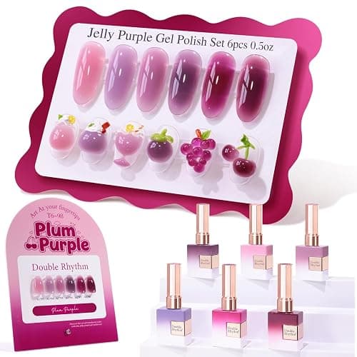Double Rhythm 6 Pcs 15 ML Gel Polish Set Same Color Same Bottle Soak Off Gel Polish Kit Nail Art Manicure Salon DIY at Home for Women (Jelly Plum Purple Lavender- T6-98) - Image 1