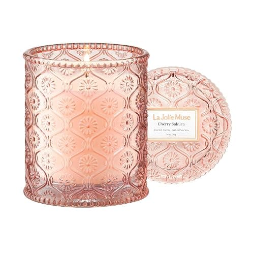 LA JOLIE MUSE Cherry Sakura Candle - Cherry Blossom, Rose, Sandalwood | 6 oz Natural Soy Wax | 40 Hours Clean Burn | Floral Scented Candle | Gift-Ready for Hosts & Gatherings - Image 1