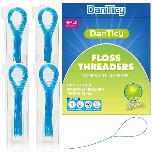 Floss Threaders, Deep Clean Dental Floss Threader for Braces, Bridges, and Implants 200PCS(4Pack),Blue - Image 1