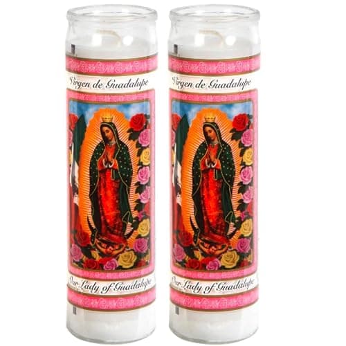 Greenbier Prayer Candles - Lady of Guadalupe Candle (2 Pc) Great for Sanctuary Vigils and Prayers - Unscented Glass Candle Set - Jar Candles - Devotional Spiritual Religious Church Cemeteries - Image 1