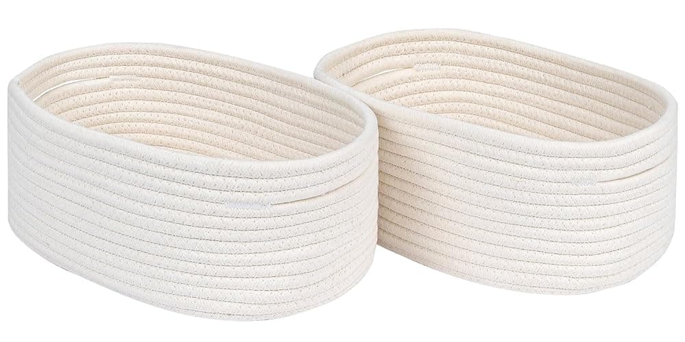 CubesLand Cube Shelf Closet Storage Baskets Bins,Woven Basket for Organizing/Storage,Long-lasting &Skin-friendly Toy Storage Basket Bin,Stylish Room Decor Basket,Off White Cotton Rope Basket 2 Packs - Off White - 2pcs-Small Basket - Image 1