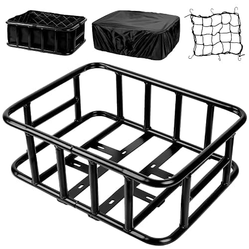 Bike Basket Rear, Large Bicycle Basket with Cargo Net, Liner and Waterproof Cover for Electirc Bike, Ebike and Bikes - Image 1