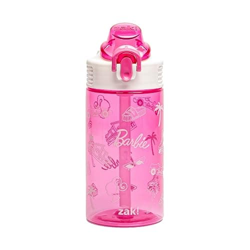 Zak Designs Barbie Sage Water Bottle For School or Travel, 16oz Durable Plastic Water Bottle With Straw, Handle, and Leak-Proof, Pop-Up Spout Cover (Barbie) - Image 1