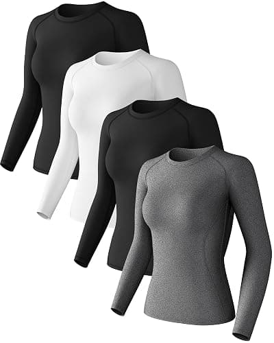 4 Pack Women's Long Sleeve Compression Shirts Athletic with T-Shirts Workout Tops for Gym Yoga Running - Image 1