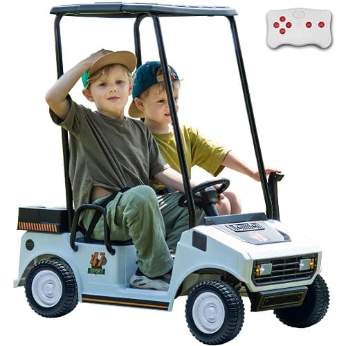 sopbost 2 Seater Ride On Car with Remote Control 2WD 12V Electric Mini Golf Cart for Kids Boys Girls Age 3-5, Bluetooth, Plastic Roof, Rear Storage Box - White - Image 1
