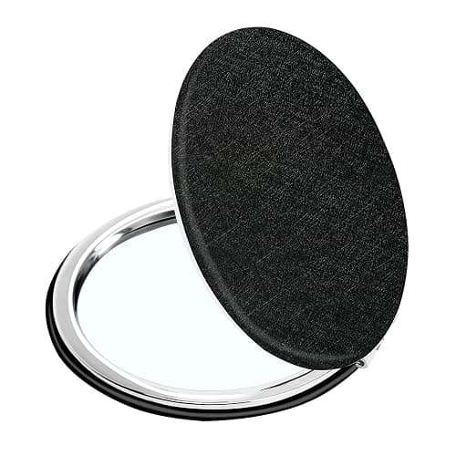Elegant Compact Vanity Makeup Mirror for Men Women Girls, Black Round Travel Cosmetic Mirrors for Pocket Purse Wallet Handbag, Portable 1X/2X Magnifying Handheld Beauty Mirror Double-Sided - Image 1