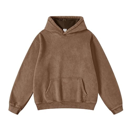 Dnzzs Womens Oversized Hoodie Acid Wash Hoodie Vintage Sweatshirt Heavyweight Fleece Cotton Streetwear Trendy Hoodies - Dark Brown - Medium - Image 1