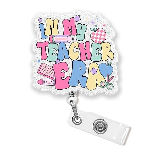 in My Teacher Era Retractable Badge Reel with Alligator Clip 1.8 Inches Teacher Life Teaching Appreciation Back to School Acrylic Material ID Name Badge Holder Reels Accessories for Teachers Educator - Image 1
