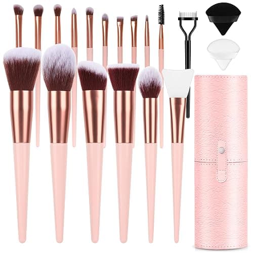Makeup Brush Set, 17PCs Makeup Brushes with Foundation Eyebrow Blending Concealer Blush Eyeshadow Contour Lash Powder Brush, Make Up Brushes Kit with Organizer Travel Case (Medium, Pink) - Image 1